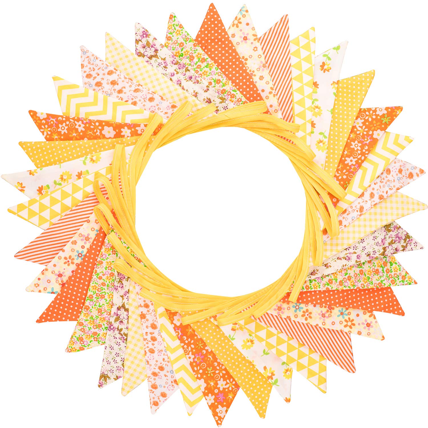 Whaline Fabric Bunting Banner 36 Pcs Double Sided Flags Garland, 33 Feet Vintage Floral Pennants for Wedding Birthday Parties Baby Shower Home Decoration (Yellow)