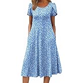 ZEAGOO Womens Casual Dresses for Summer Short Sleeve Flare Midi Dress Loose Flowy Beach Sundress
