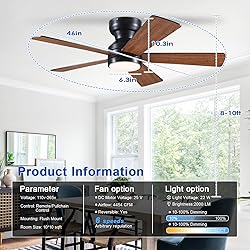 Ceiling Fans with Lights Flush Mount - 46in Low
