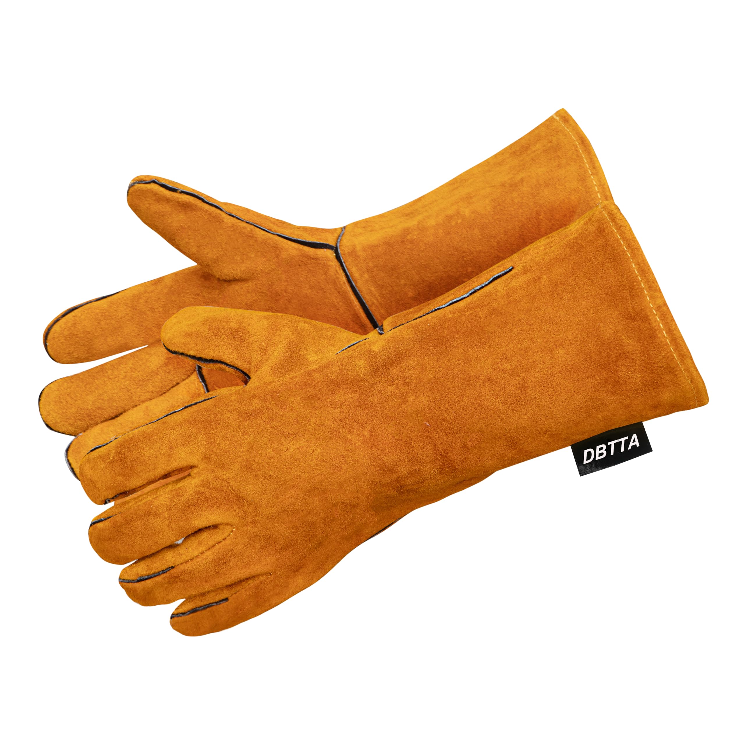 DBTTA Heat&Fire&Hot&Flame- Resistant Leather Kevlar Arc Welding Gloves, For Heavy-duty&Welder&BQQ&Oven&Stove&Grill&Mig&TIG Gardening&Animal handling&Pot Holder,Fireplace,Woodburner Gauntlets(Yellow)