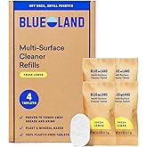 BLUELAND Multi-surface Spray Cleaner, 4-Pack Refill, Fresh Lemon | 100% Plastic-Free Tablet, EPA Safer Choice Certified, Free from Ammonia, PFAS &amp; Microplastics, Safe on Glass, Stone, Wood