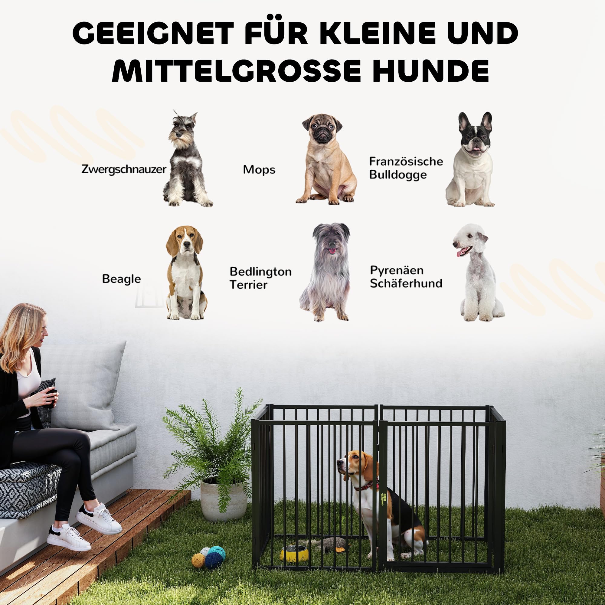 PawHut Welpenlaufstall 6-TLG Welpenauslauf mit 6 Gitterplatten Tür flexibel faltbar Freilaufgehege 76cm hoch Hundelaufstall Welpengitter für kleine und mittelgroße Hunde für drinnen, draußen, Garten 9