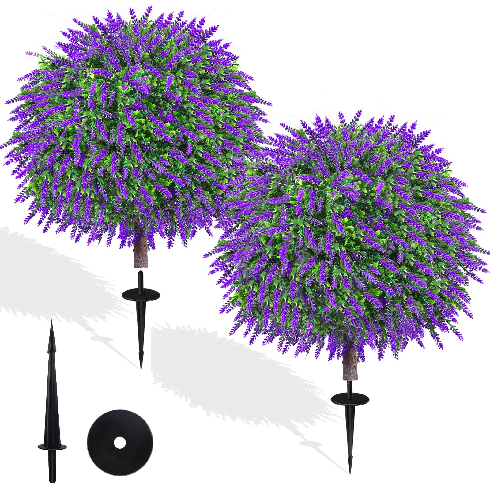 Photo 1 of 27.5" Artificial Lavender Boxwood Topiary Ball Trees, Set of 2 Fake Shrubs Bushes with Ground Spike, UV Resistant Faux Evergreen Tree for Front Porch Outdoor Garden Decor