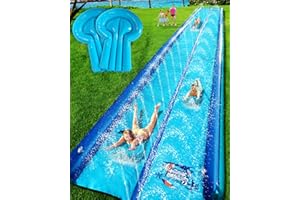 SPRING WATER Slip and Water Slide for Kids and Adults Backyard,2 Lanes Extra Long Inflatable Slip and Water Slide with Sprinkler and Bodyboards,Heavy Duty Summer Outdoor Water Toy,Blue Shark Theme
