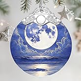 Christmas Ornaments: Stained Glass Ornament, Christmas Tree Ornament, Hanging Ornaments for Home Decor & Xmas Tree Decorations – Holiday Decor, Gifts & Holiday Present - Full Moon Over Ocean