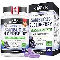 Elderberry Capsules | Immune Support with Vitamin C for Cold & Flu Relief | Sambucus Elderberry & Zinc | Immune Booster for A