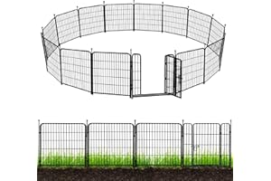 ADAVIN Garden Fence with Gate 32in(H) x 31.5ft(L),14 Panels Black Heavy Duty Iron Metal Animal Barrier Fence, Indoor&Outdoor Dog Playpen, Camping Fence, No Dig Garden Border Fencing for Yard.