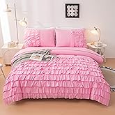 Yadangxiawa Pink Comforter Set Full, 5-Piece Bed in a Bag Full for Teen Girls, Pink Ruffle Bedding Set for Girls Kids, Teen Girl Bedding Sets,Princess Dress Comforter for All Season