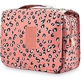 L&FY Hanging Travel Toiletry Bag Women's Cosmetic Organizer Makeup Pouch Men's Dopp Kits With Handle(Pink Leopard)