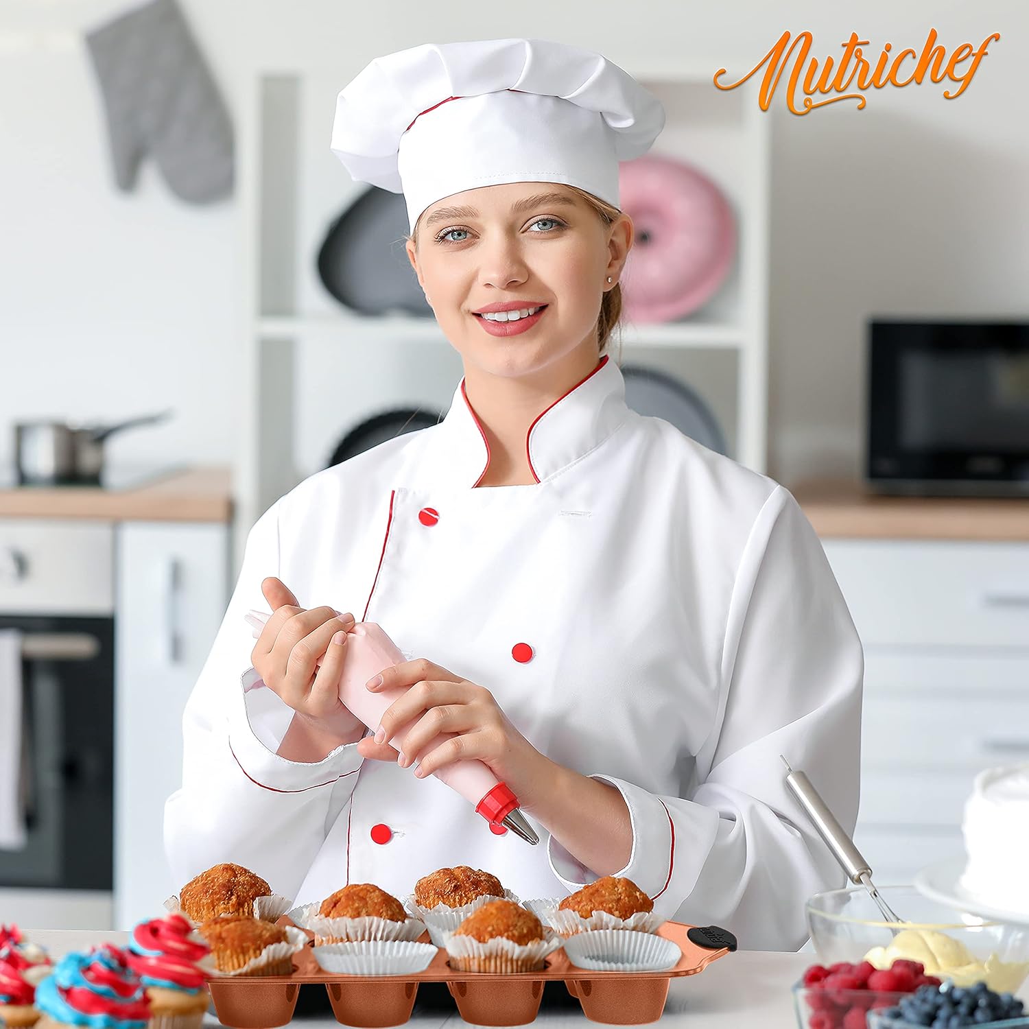 NutriChef Flexible & Nonstick Carbon Steel Bakeware Professional Home Kitchen Bake Pan Set with Black Silicone Handles, 8 Piece, Copper: Kitchen & Dining