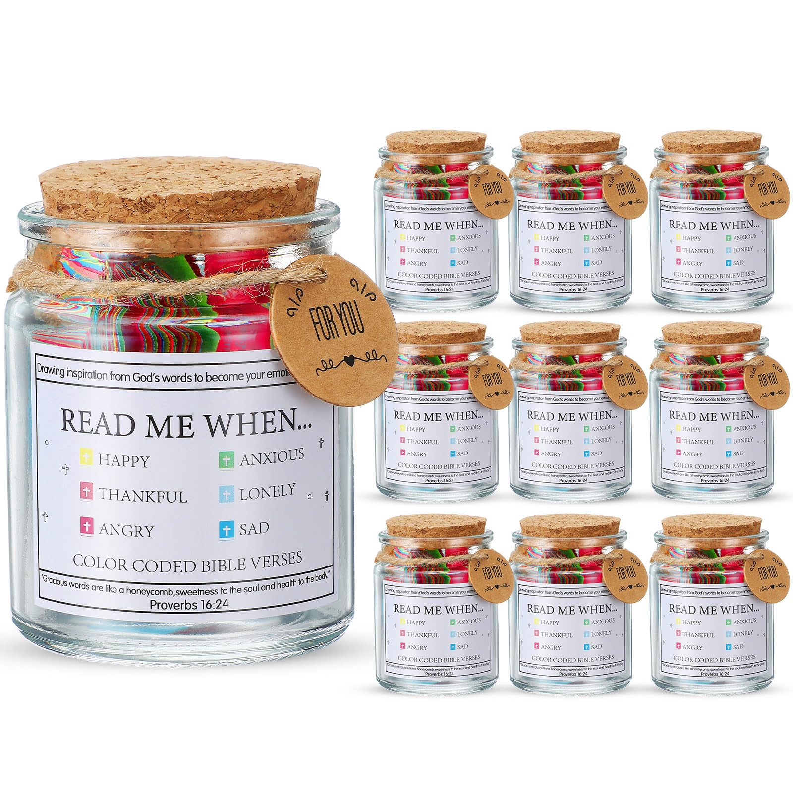 Photo 1 of Lunmon 10 Pcs Bible Verse Jar, Read Me When Jar for Emotions and Feelings, Scripture Prayer Cards Hope Bible Accessories Christian Gifts for Mom Dad Friend Women Men (Style 1)