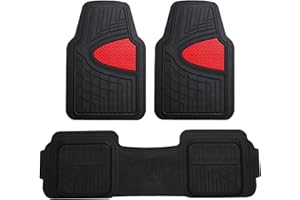 FH Group Car Floor Mats - Heavy-Duty Rubber Floor Mats for Cars, Universal Fit Full Set, Trimmable Automotive Floor Mats, Climaproof Floor Mats for Most Sedan, SUV, Truck Floor Mats Red