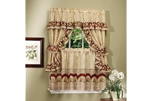 ACHIM HOME FURNISHINGS Printed Cottage Window Curtain Set - 57 Inch Width, 36 Inch Length - Sunflower - Light Filtering Polyester Drapes Include Tailored Valances, Ruffle Topper Pair of Tiebacks by Achim Home Decor