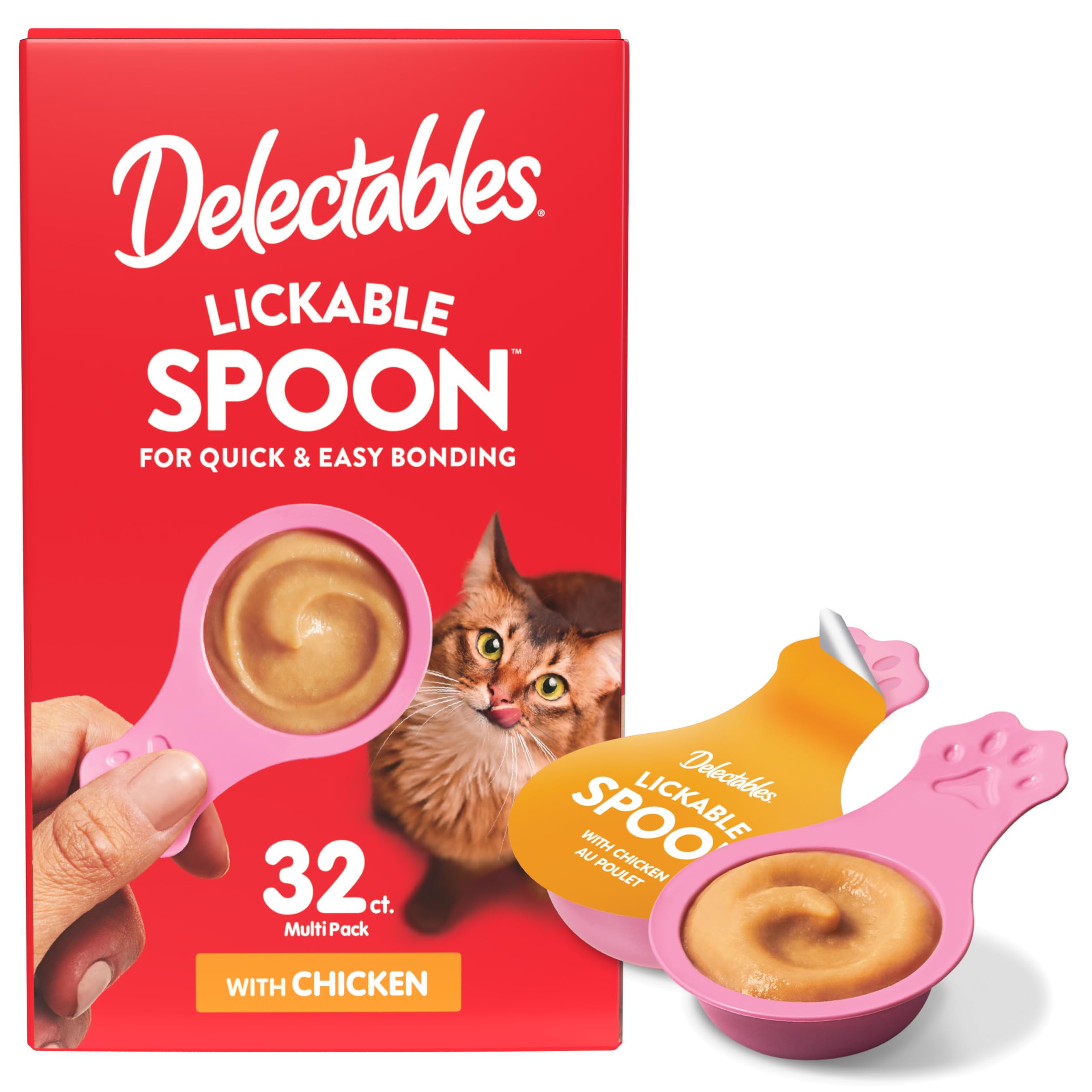 Delectables Lickable Spoon Handheld Wet Cat Treats Made with Real Chicken, Quick & Easy Creamy Puree, Mess Free, Grain-Free, No Added Fillers, No By-Products, No Added Preservatives, Chicken 32ct Image