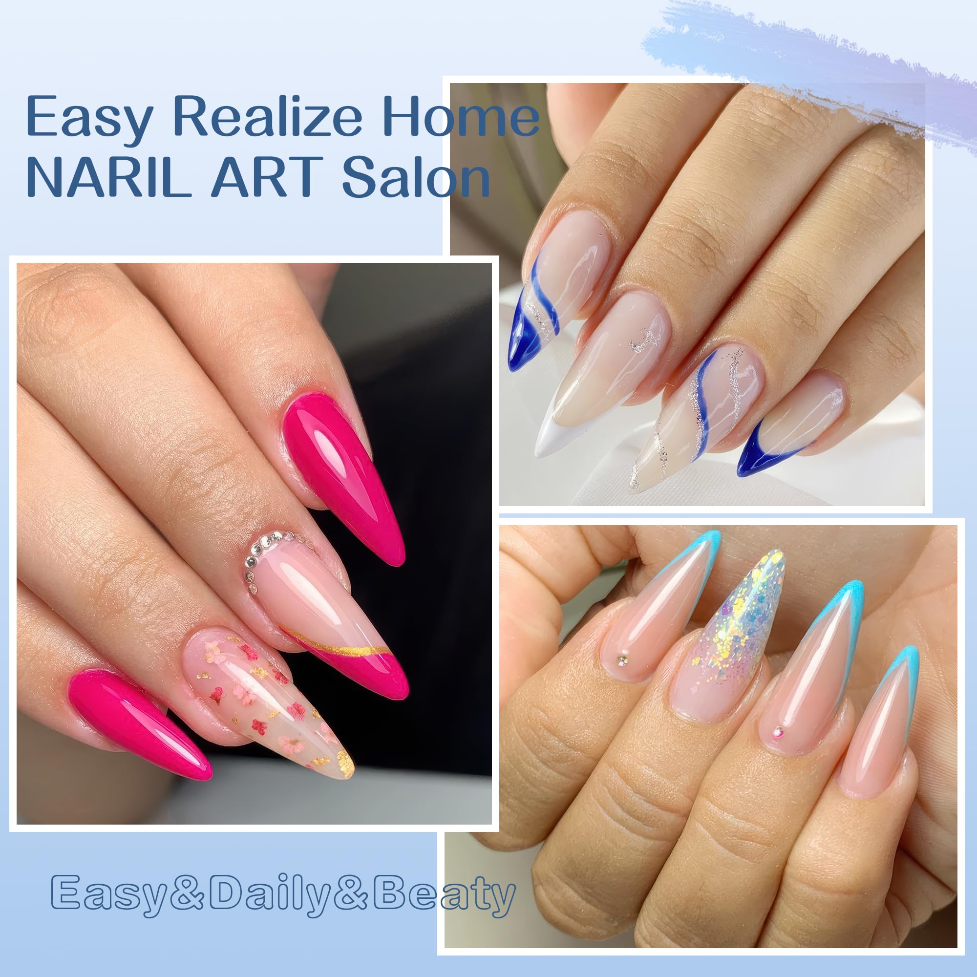 UNA GELLA Medium Stiletto Nail Tips Full Cover 216Pcs Stiletto Press On Nails Pre etched Soft Gel Nails Clear Fake False Nails For Nail Extensions Home Nail Art Salon 12 Sizes - Image 2