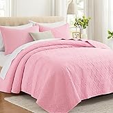 Lavsiry Pink Queen Size Quilt Bedding Set with Pillow Shams, Summer Lightweight Bedspread Coverlet, Soft Quilted Blanket Thin Comforter for All Seasons