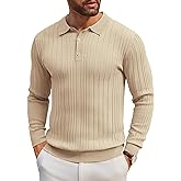 COOFANDY Men's Knit Polo Shirts Long Sleeve Casual Button Down Ribbed Polo Shirt Fashion Golf Shirts