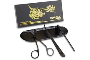 Hemlock Park 4 in 1 Candle Care Kit | Candle Wick Trimmer Cutter, Candle Snuffer Extinguisher, Wick Dipper, Metal Tray in a Gift Box (Black)