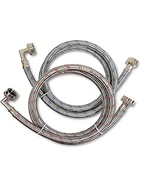 Premium Stainless Steel Washing Machine Hoses with 90 Degree Elbow, 5 Ft Burst Proof (2 Pack) Red and Blue Striped Water Connection Inlet Supply Lines - Lead Free