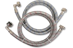 KELARO Premium Stainless Steel Washing Machine Hoses with 90 Degree Elbow, 6 Ft Burst Proof (2 Pack) Red and Blue Striped Water Connection Inlet Supply Lines