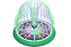 GAIZERL Solar Fountain Upgrade UFO Style, 5W Solar Powered Glass Cover Bird Bath Fountains, Garden Water Feature Pump with Color Lights, 4000 Battery, 7 Nozzles, 4 Fixed Pipes for Pool, Garden Decor