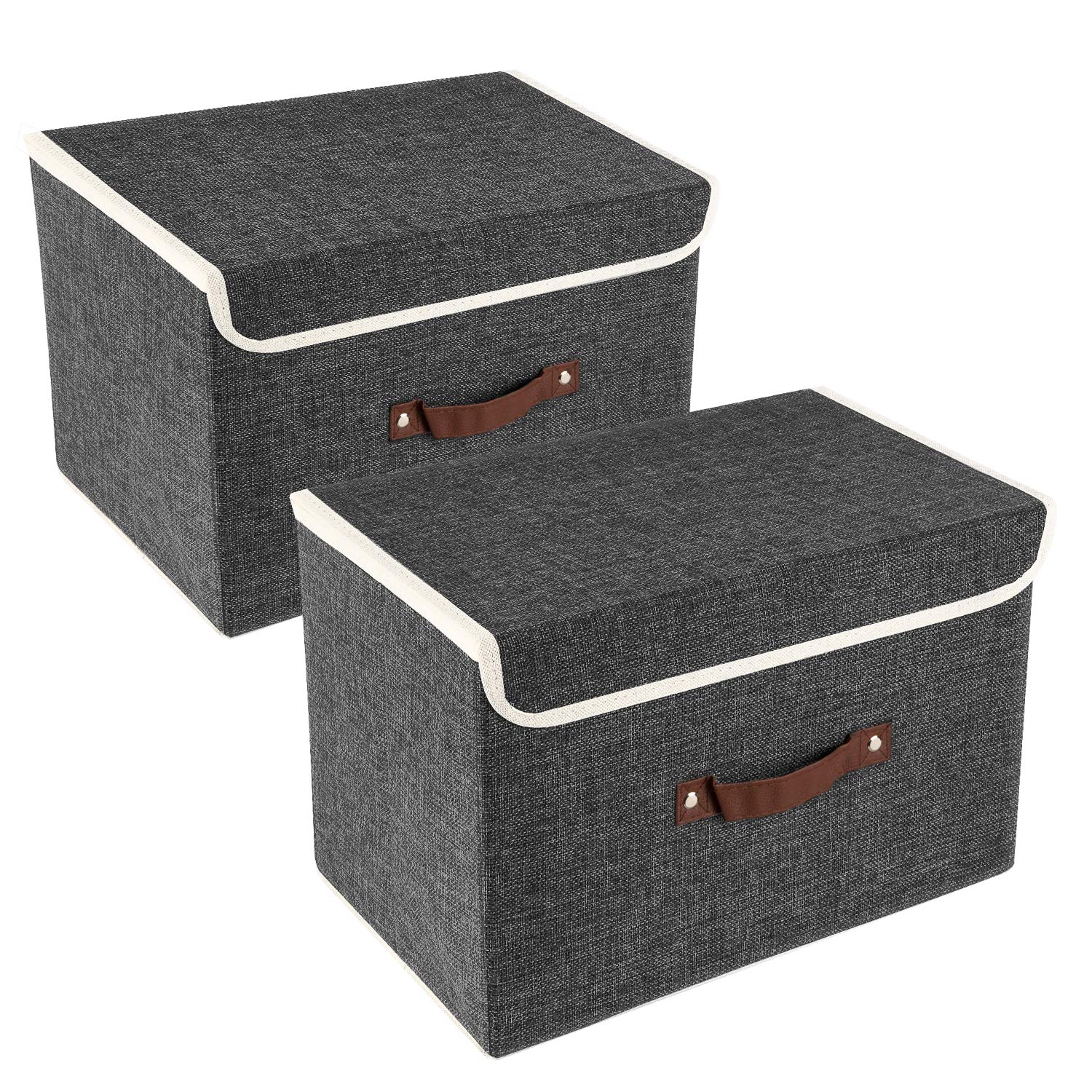 TYEERS Collapsible Storage Box with Lid, Fabric Storage Box for Clothes, Wardrobe Storage, 38x25x25 cm, Set of 2, Black