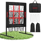 9 Hole Pitching Net with Strike Zone, Baseball Softball Pitching Target | Heavy-duty Base, Tear-resistant Netting, Adjustable Height Portable Indoor Outdoor Training Equipment