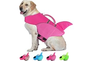 YHOMAK Dog Life Jacket Shark, Reflective Dog Life Vest for Swimming Boating with Superior Buoyancy and Rescue Handle, Adjustable Puppy Flotation Swim Vest for Small Medium Large Dogs - Pink, M