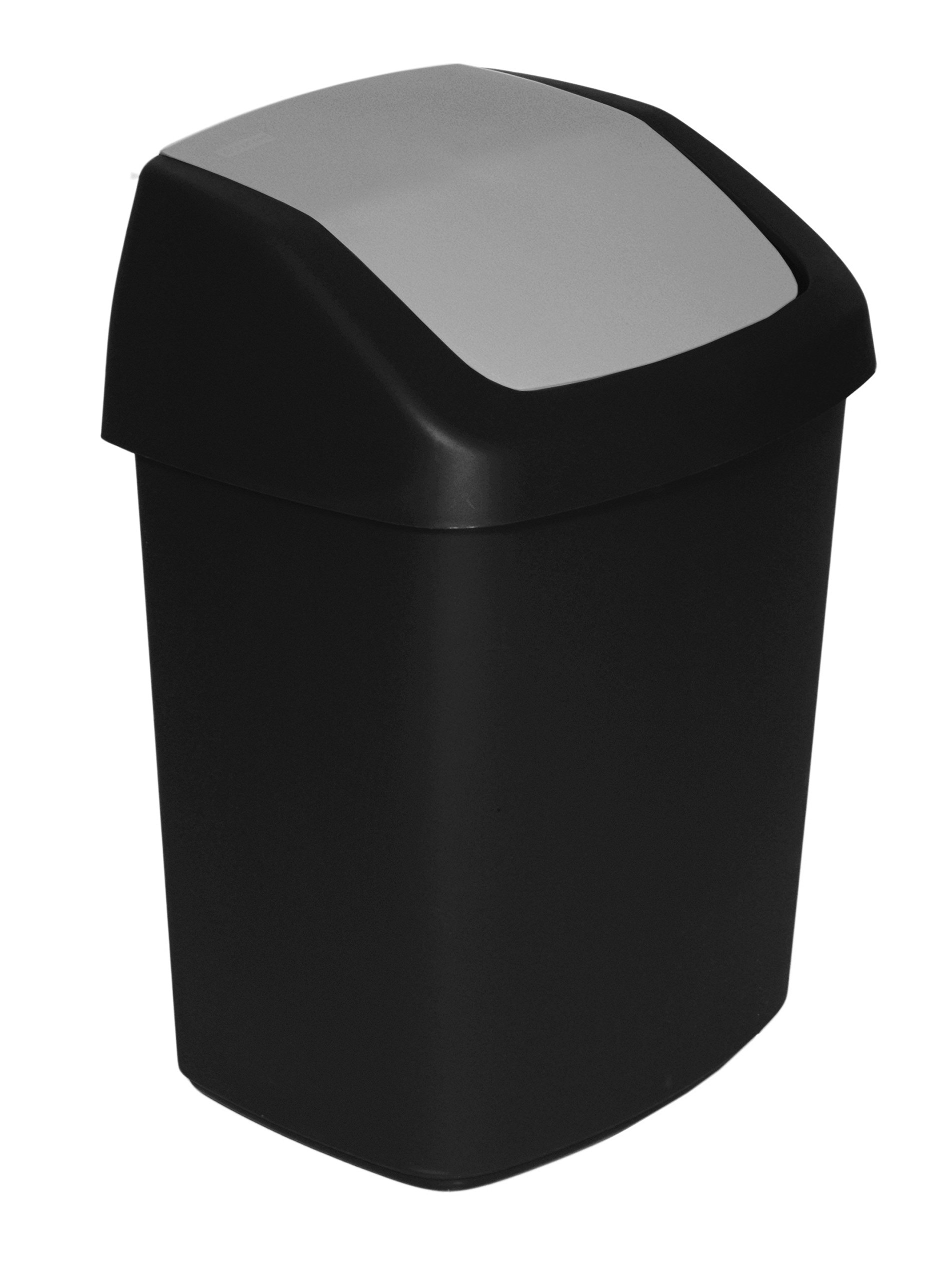 Curver Waste Bin with Swinging Lid, Black/Grey, 15 Litre