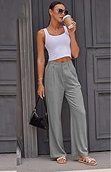 heipeiwa Women's Linen Casual High Waist Wide Leg