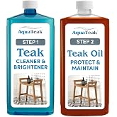AquaTeak Care Kit: Premium Teak Oil &amp; Teak Cleaner &amp; Brightener | Durable, Water-Resistant Teak, Shower Chair &amp; Shaving Foot Rest, Indoor/Outdoor Use
