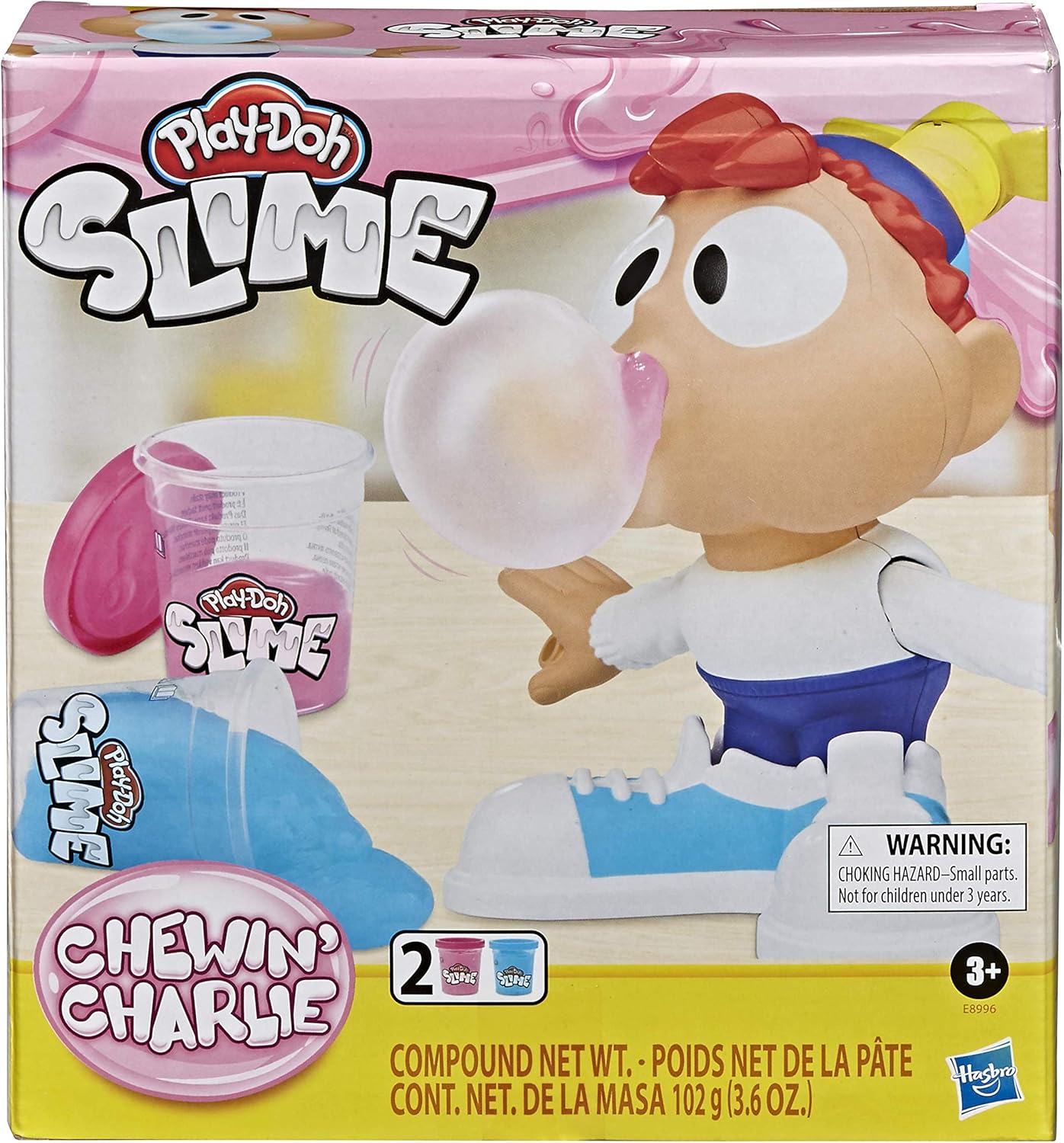 Play-Doh Slime Chewin' Charlie Slime Bubble Maker Toy for Children Aged 3 Years and Up with 2 Pots of Pink and Blue Slime Compound