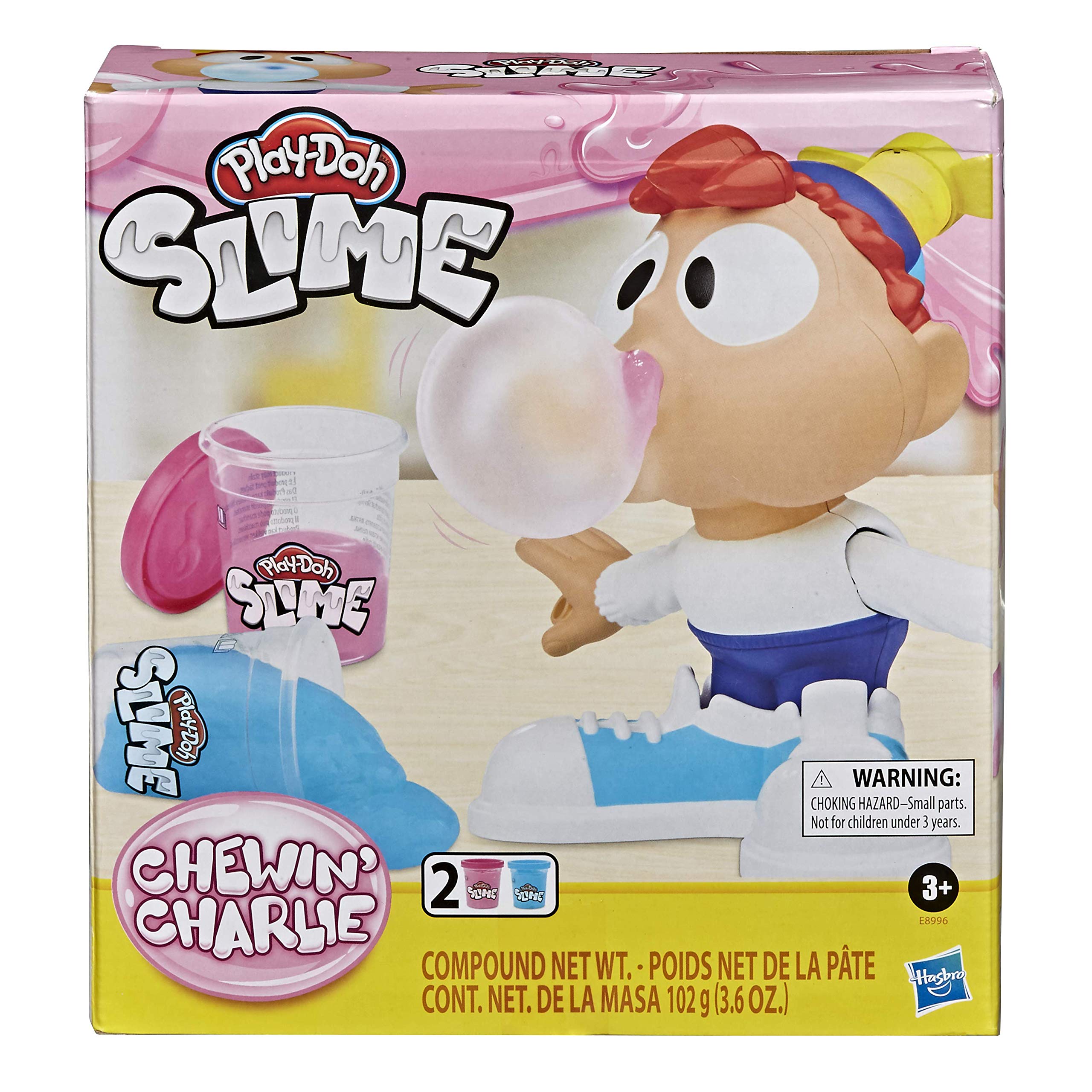 Play-Doh Slime Chewin' Charlie Slime Bubble Maker Toy for Children Aged 3 Years and Up with 2 Pots of Pink and Blue Slime Compound, Non-Toxic