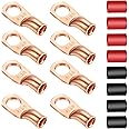 Copper Ring Terminal Connectors, 8-Piece, 4 AWG, 3/8 inch, Battery Cable Lugs, Electrical Wire Crimping Kit