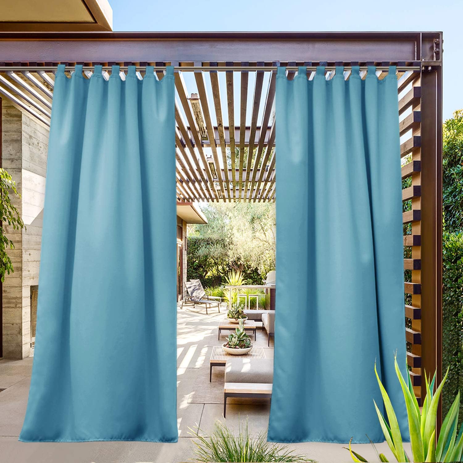 Outdoor Curtains - NICETOWN Exterior Lanai Outdoor Curtain Waterproof Teal, Insulated Room Darkening Tab Top Heavy Weight Wind Prevention Sunlight Block for Cabana Drape (1 Panel, 52 x 95 inches, Teal Blue)