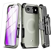 M MYBAT PRO for iPhone Air Case with Belt Clip Holster,[Compatible with Magsafe] w/Screen Protector,Anti-Drop,Shockproof,w 360°Rotating Kickstand,Heavy Duty Protection (Blue) (Natural Titanium)