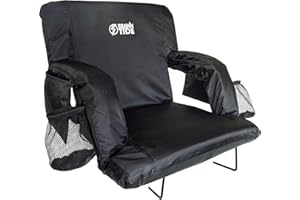 BRAWNTIDE Stadium Seat with Back Support - Comfy Cushion, Thick Padding, 2 Steel Bleacher Hooks, 4 Pockets, 2 Cup Holders, Reclining Back, Ideal Chair for Sport Events, Beaches, Camping, Concerts