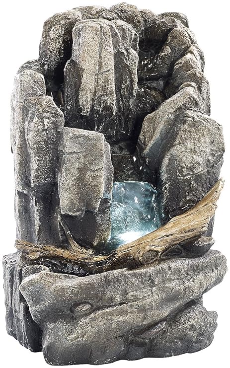 infactory Wasserbrunnen: Beleuchteter Zimmerbrunnen Alpenfels mit LED und Pumpe (Zimmerbrunnen Wasserfall)