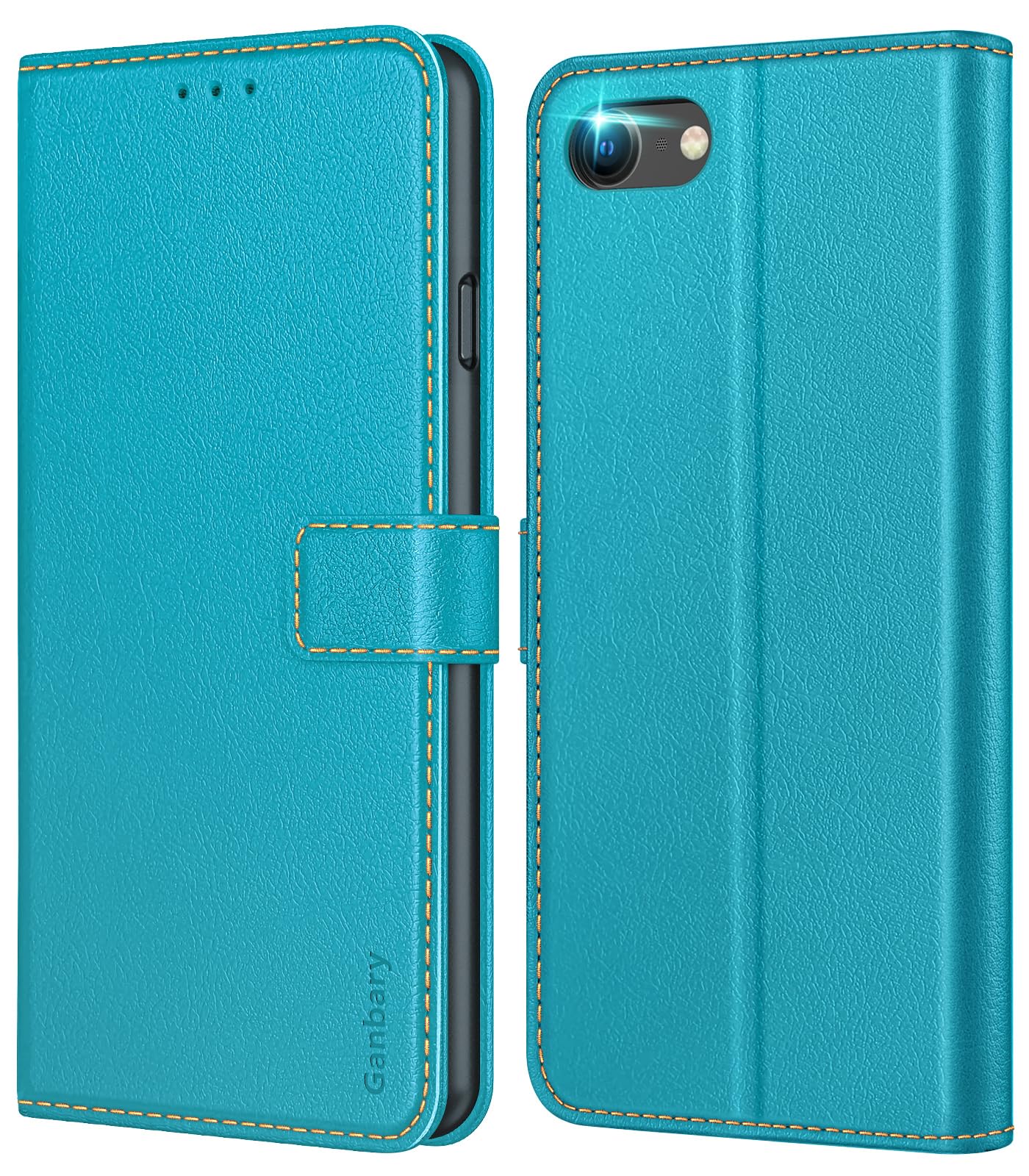 Ganbary Case Compatible with iPhone SE 2022/2020/8/7, Premium PU Leather Flip Wallet Case [Full Protection] [Card Slots] [Kickstand], Light Blue — image 1