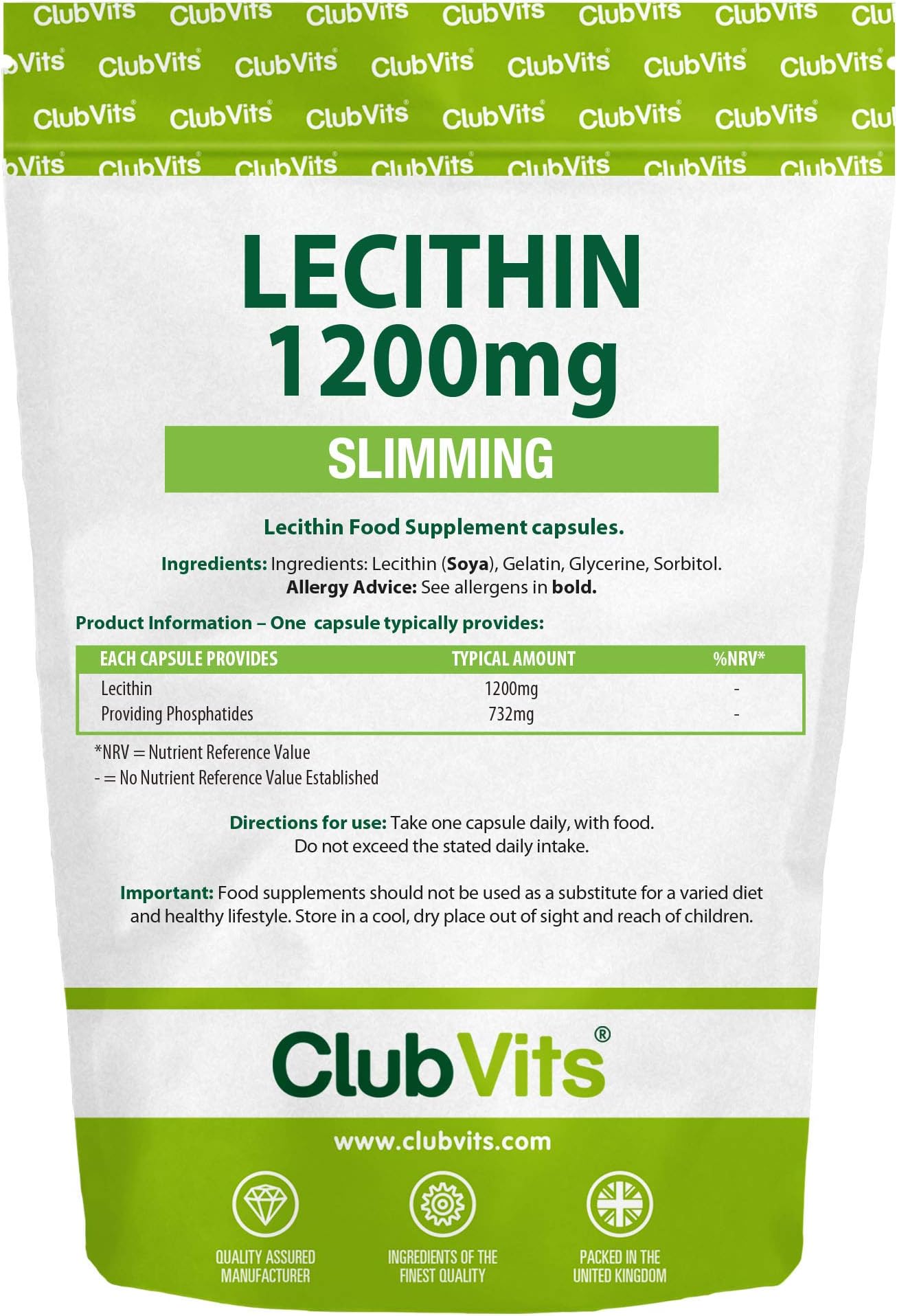 Club Vits Lecithin 1200mg - 365 Capsules