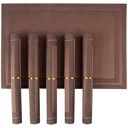 HOKIPO PVC 6 Pieces Dining Table Kitchen Placemats (45 X 30 cm, Brown)