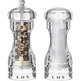 LHS Salt Shaker and Pepper Grinder Set, 2PCS Salt and Pepper Grinder, Clear | Manual Pepper Grinder with Adjustable Coarseness and Salt Shaker, Acrylic