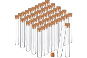 Thyle Glass Test Tubes with Cork Clear Stoppers Round Bottom Lab Test Alcohol Tampons Glass Tubes Container Vials for Plants Scientific Experiments Candy Storage Party Favors (50pcs,15 * 100mm/13ml)
