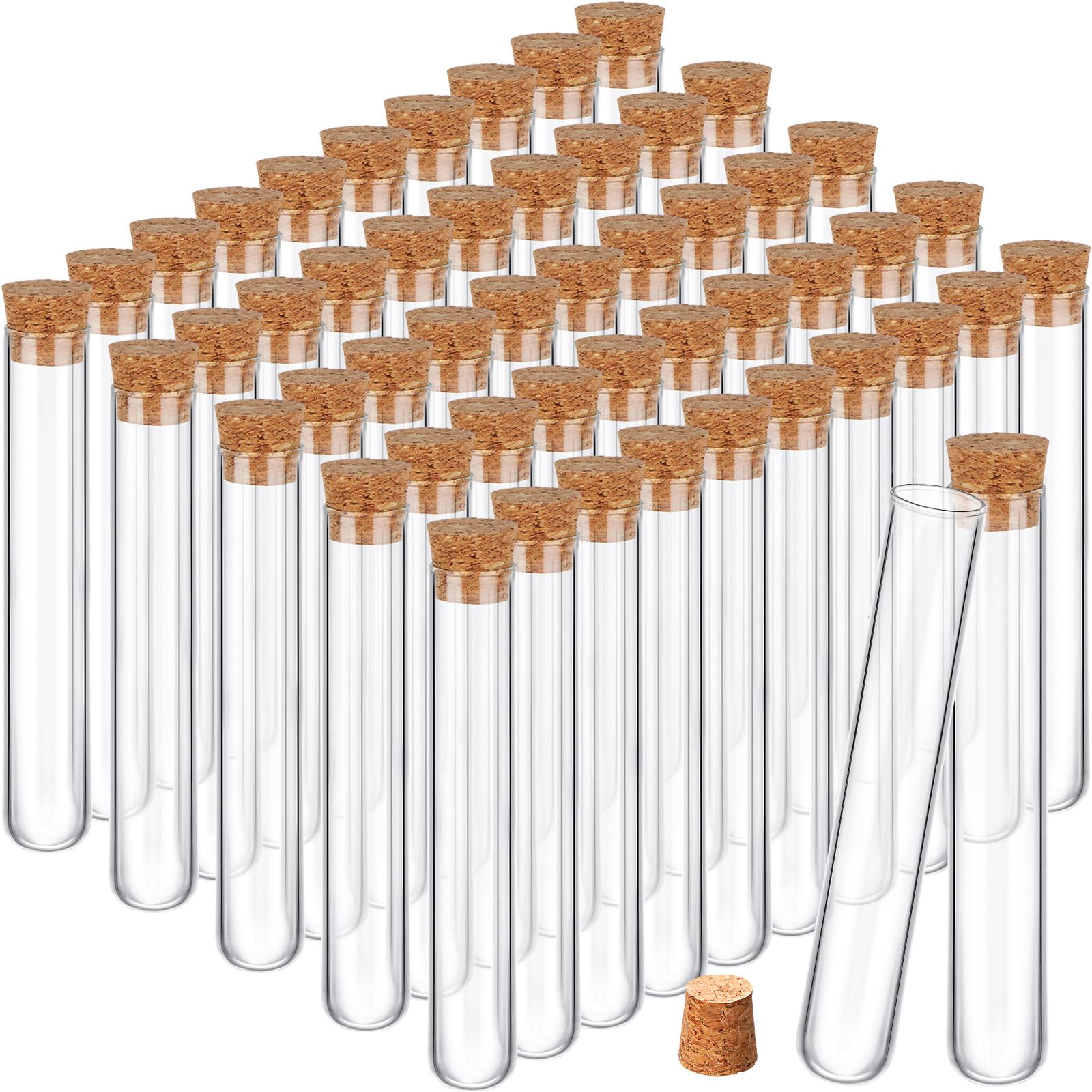 Photo 1 of Thyle Glass Test Tubes with Cork Clear Stoppers Round Bottom Lab Test Alcohol Tampons Glass Tubes Container Vials for Plants Scientific Experiments Candy Storage Party Favors (50pcs,15 * 100mm/13ml)