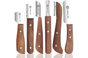 FLAMIA & JABZ FJ Professional Stripping Knife kit (6 pieces set) for Dogs & Pets, Wooden Handle Grip with Stainless Steel Blade (Right handed) (Rosewood)