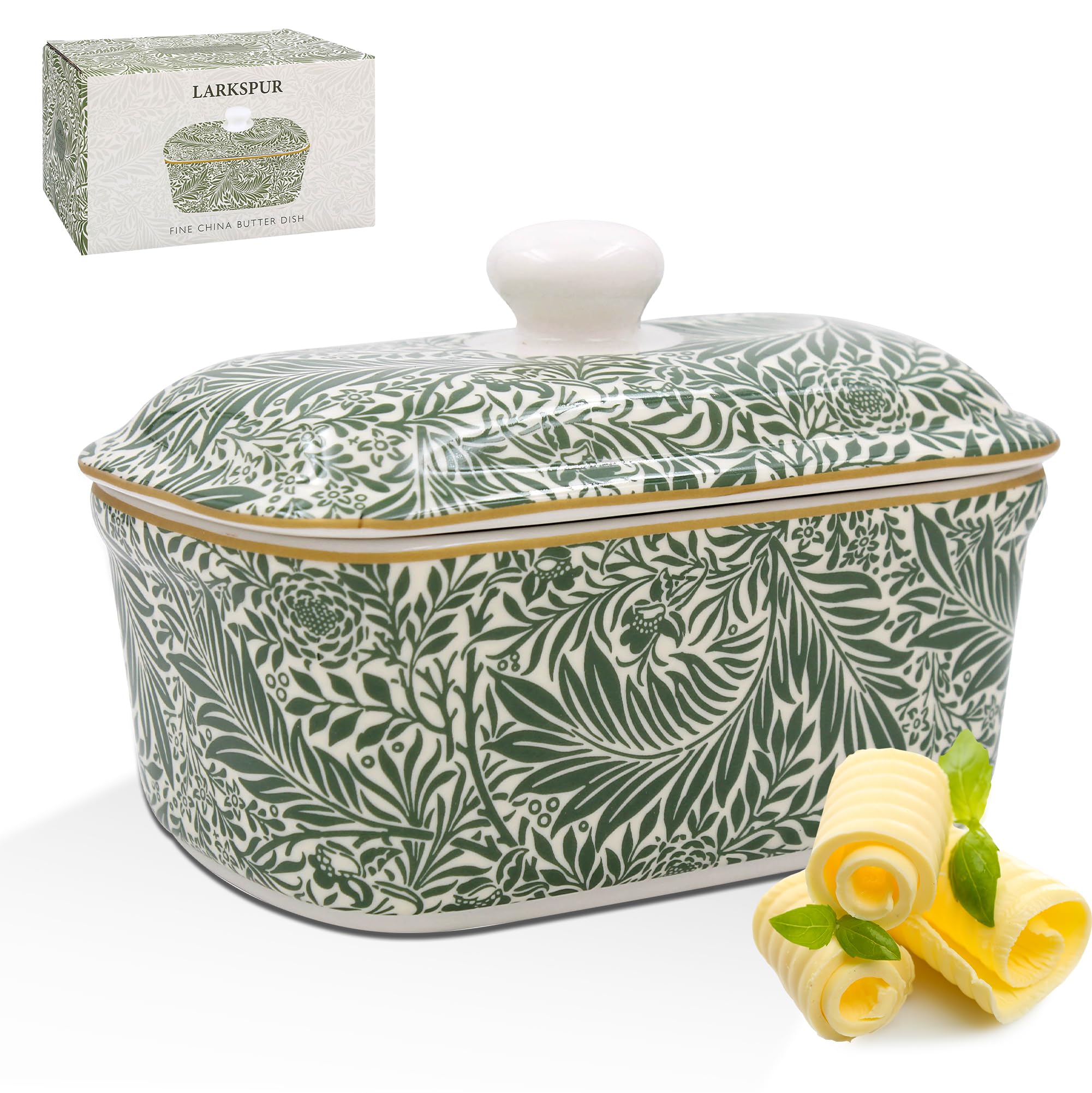 The Leonardo Collection William Morris Larkspur Butter Dishes for Kitchen & Home | Dishwasher Safe Butter Dish with Lid for Keep Butter Fresh | Durable BPA-Free Butterdish for Butter Storage — image 1