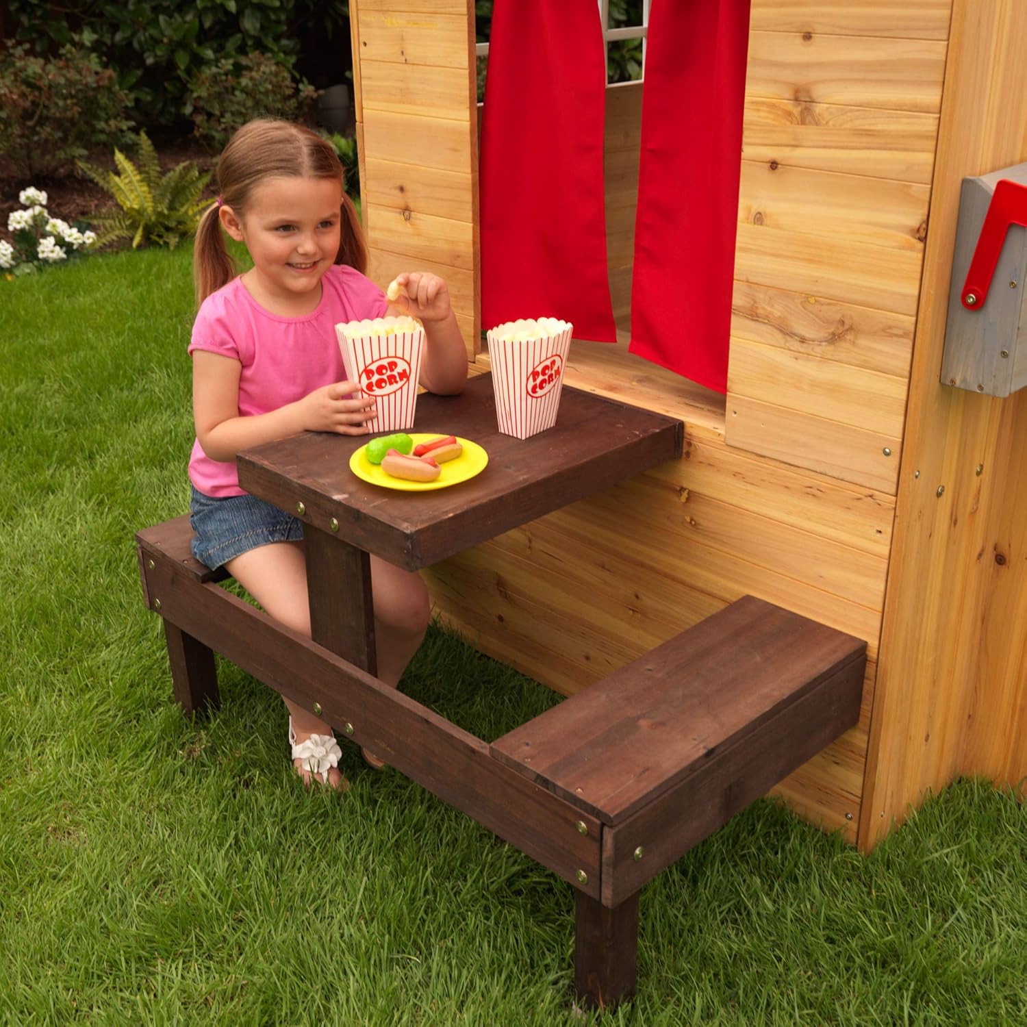 KidKraft Modern Outdoor Wooden Playhouse with Picnic Table, Mailbox and Outdoor Grill ,Gift for Ages 3+: Toys & Games
