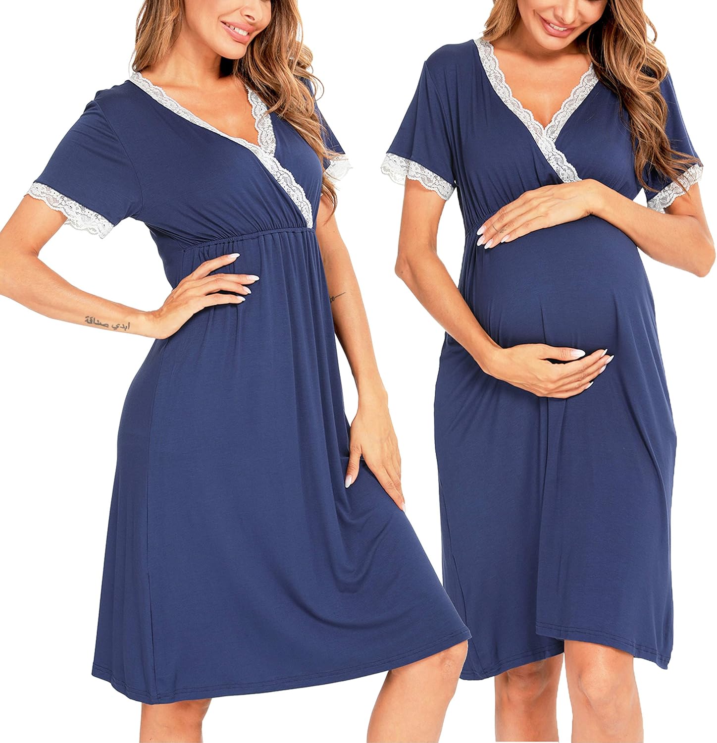SWOMOG Women 3 in 1 Delivery/Labor/Nursing Nightgown Short Sleeve