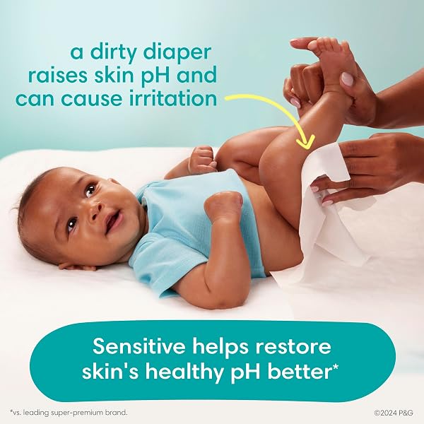 PAMPERS BABY WIPES, SENSITIVE, WATER BASED WIPE, CLINICALLY PROVEN, HYPOALLERGENIC, AND UNSCENTED FOR BABIES, 336 WIPES TOTAL (4 FLIP-TOP PACKS)