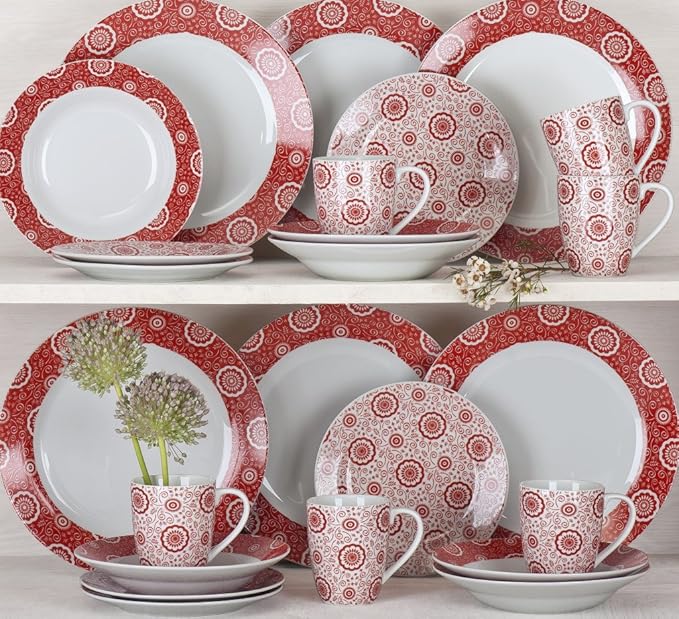 24 Piece Kensington Red Dinner Set Amazon.co.uk Kitchen & Home